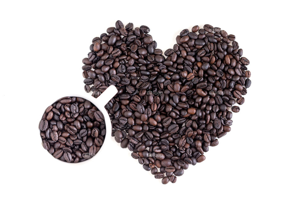 Coffee beans flatlay on white background