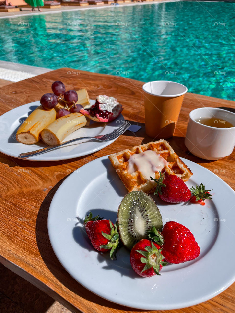 Breakfast near a pool