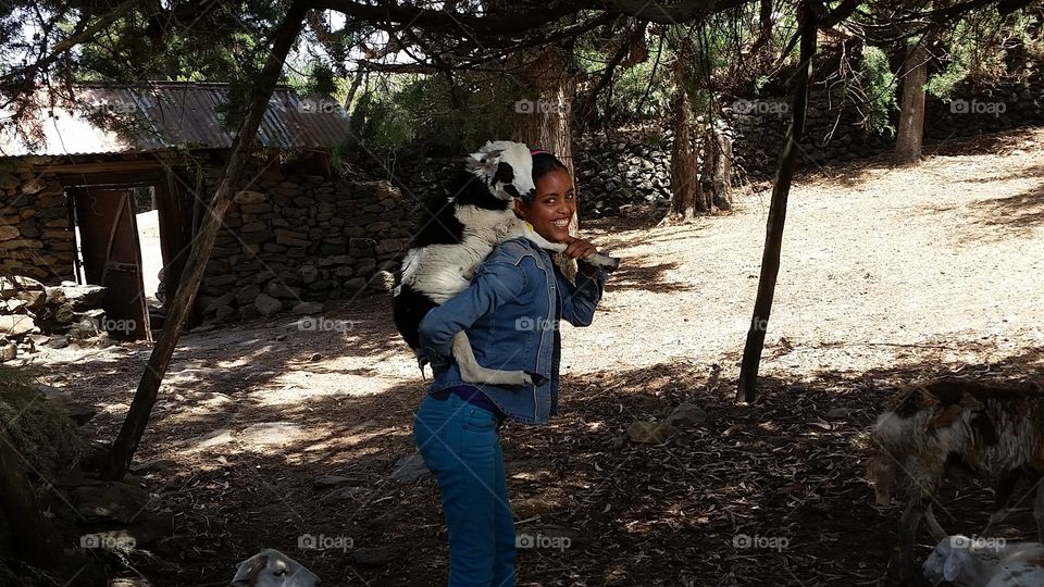 ethiopia girl piggyback goat