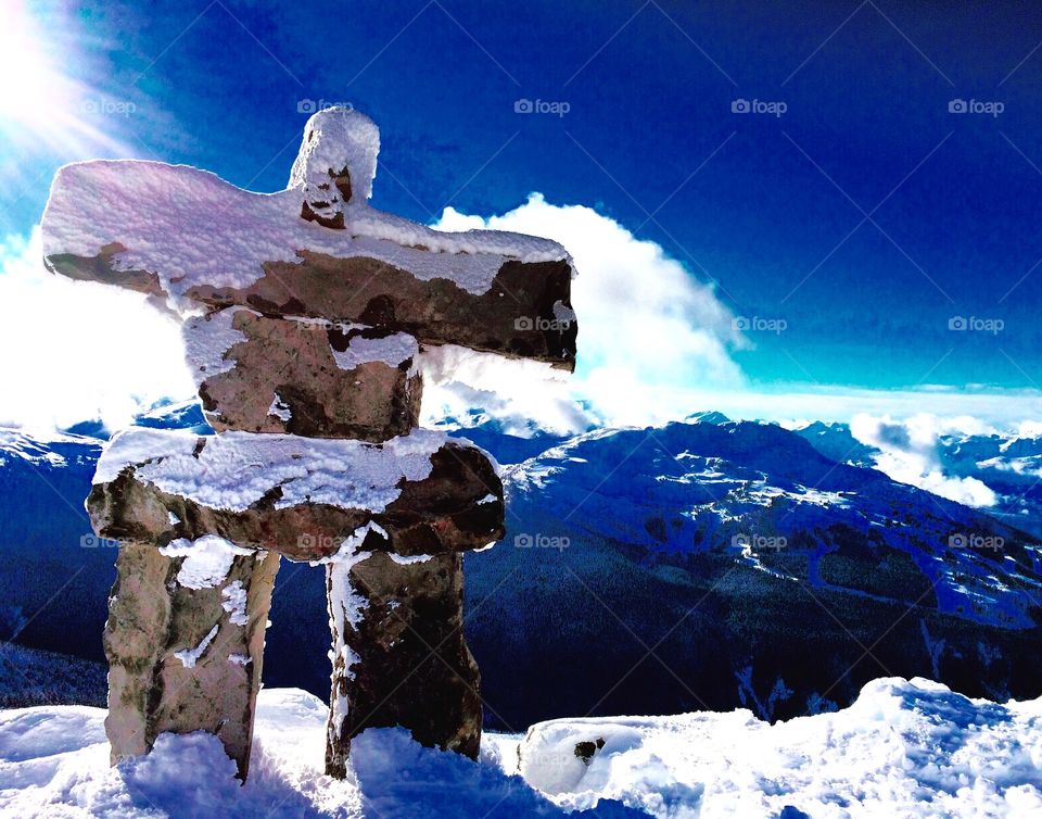 Featured atop Blackcomb Mountain in Whistler is this Inukshuk, which was built as a Canadian symbol representing the 2010 Winter Olympics. This Inukshuk greets all guests who venture to the peak. The statue and accompanying views are breathtaking.