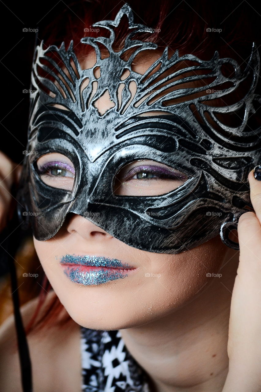 Woman wearing eye mask