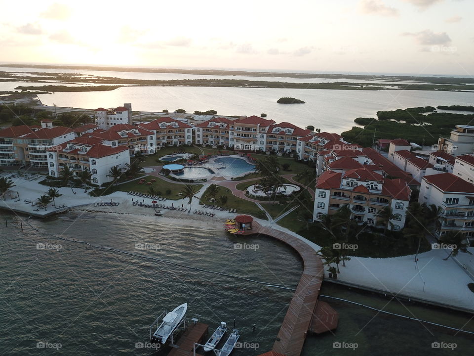 Drone overlooking Belize Resort Ambergris Cage 