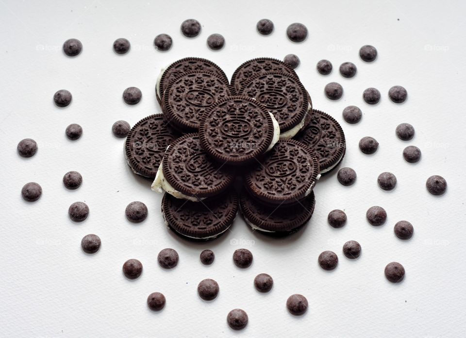 chocolate cookies on white background