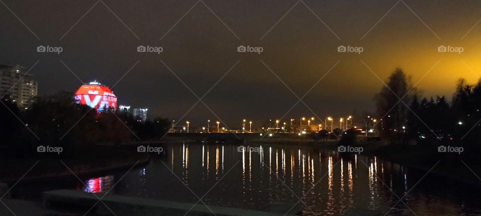 beautiful night light windows city and reflection