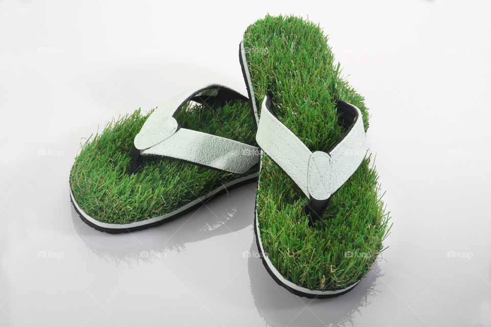 Green grass slipper / flip flop / footwear concept