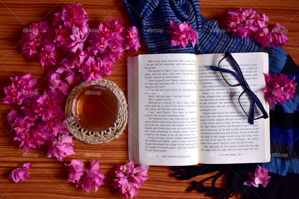 spring time table books and tea