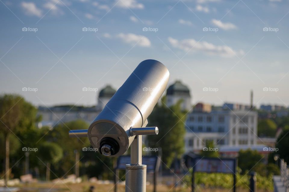 Iron telescope in Zielona Góra, Poland. Observation deck with a telescope.