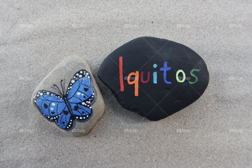 Iquitos city, Perú, multicolored souvenir on a stone