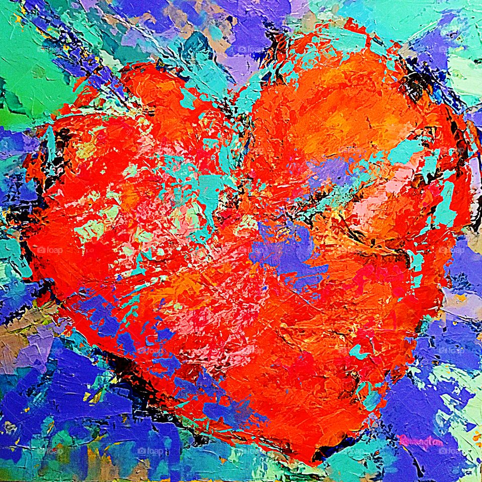 Color Love - A colorful, red heart is exposed to the elements of life undeterred