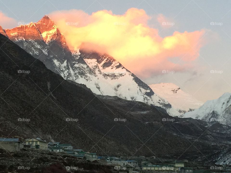 Himalayas at sunset