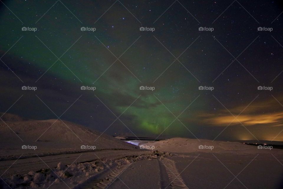 Northern lights on a cold winter night, a beautiful winter story