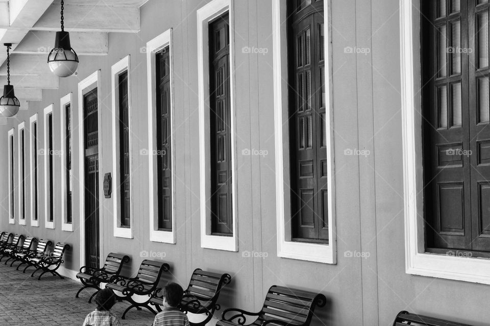 Facade of the old customs building at Barranquilla (B&W)