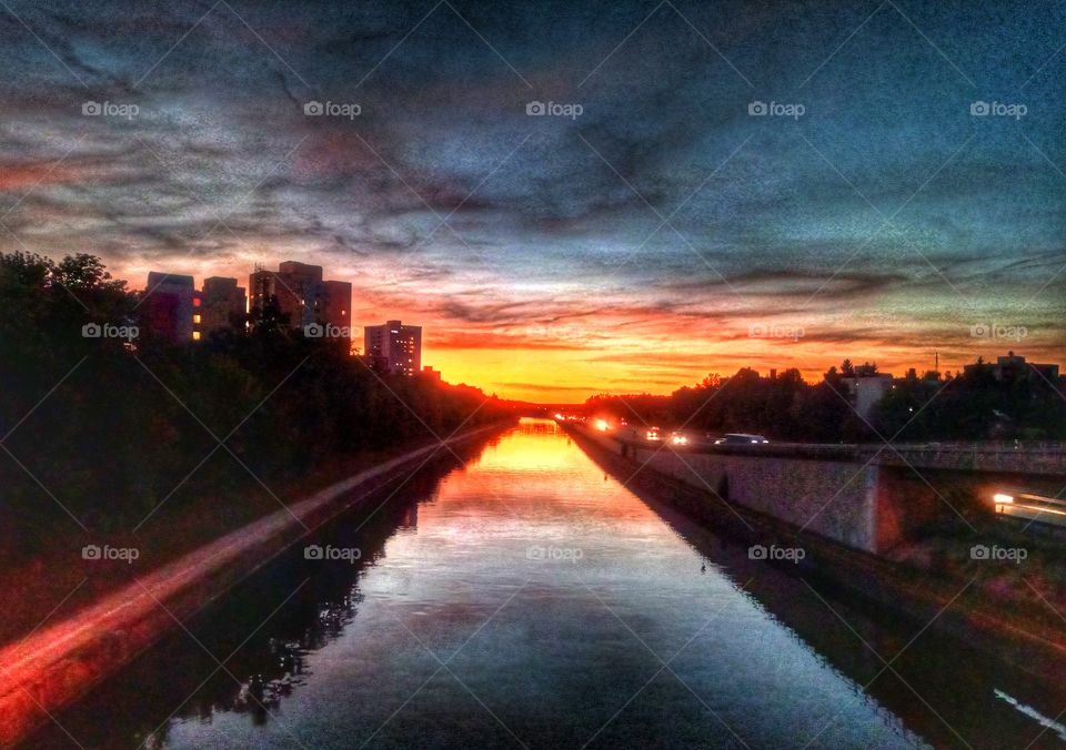 Sunset over the canal
