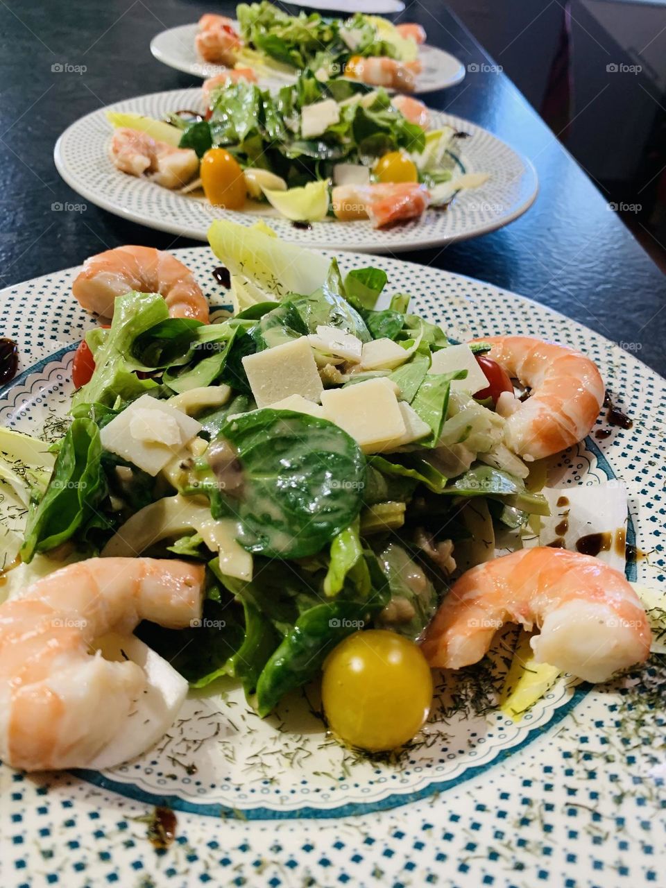 Delicious salad with shrimp