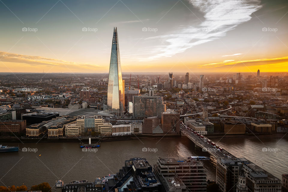 Sunset over London. Golden hour. UK.