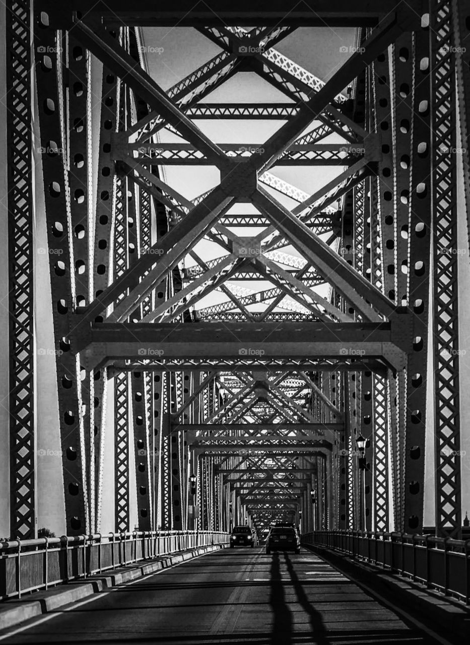 Iron bridge made of steel and bolts in black-and-white