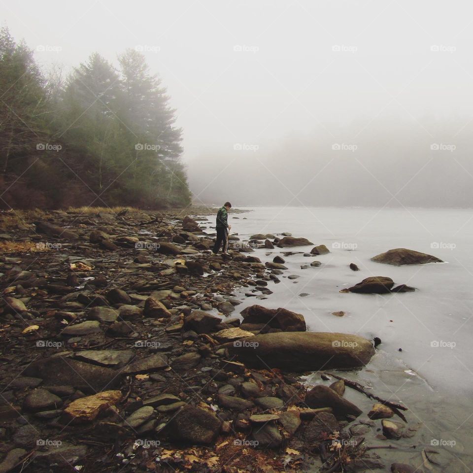 Lakeside in the fog