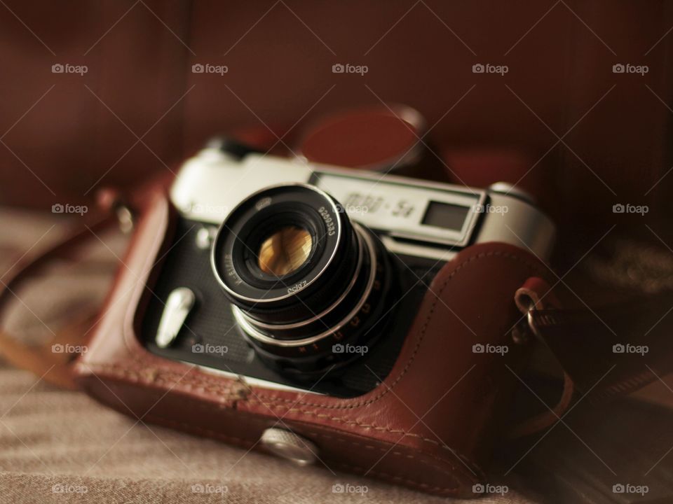 Closeup of a vintage camera