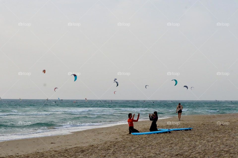 Kite surfers beach