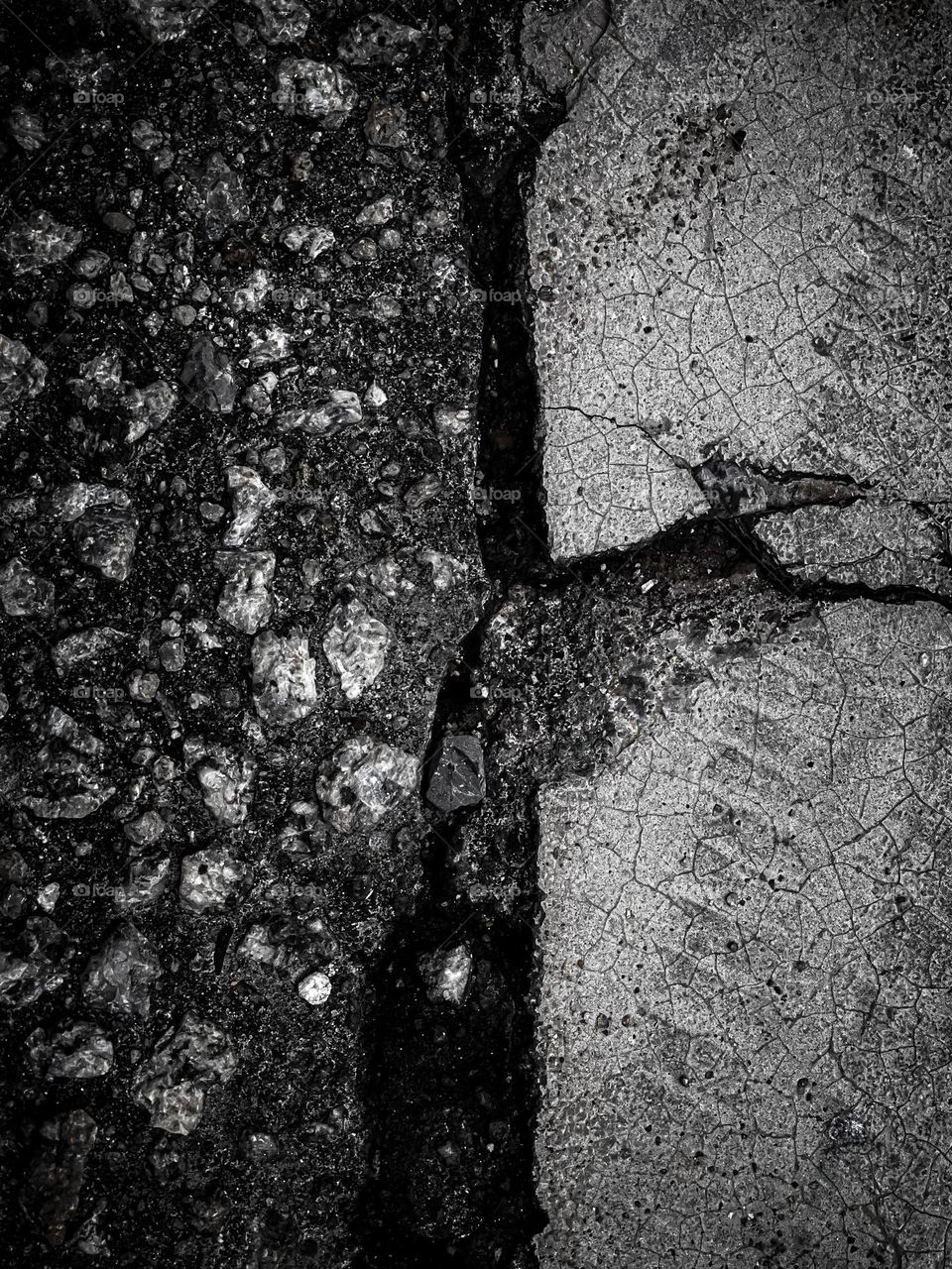 A pavement texture in close up and black and white 