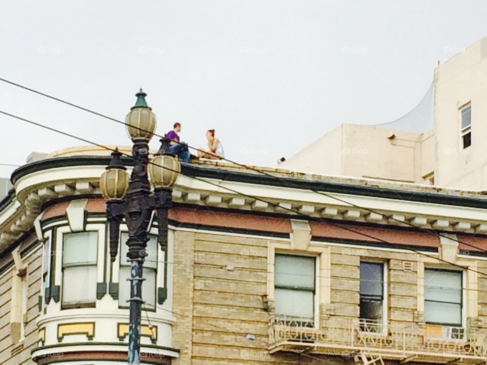 Having a drink on the roof 