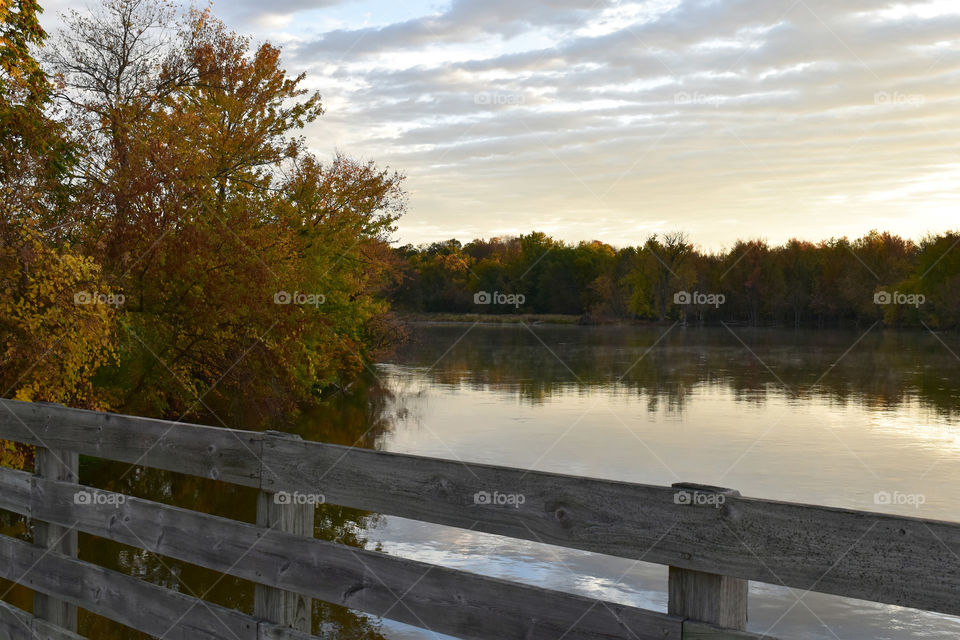Scenic view of a river on a fall morning