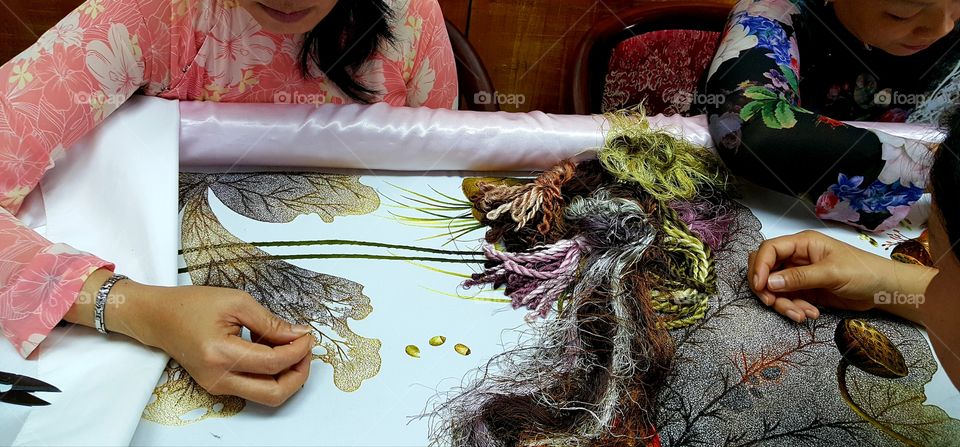 Beautiful and detailed embroidery work among friends makes it more fun and quicker to complete.
