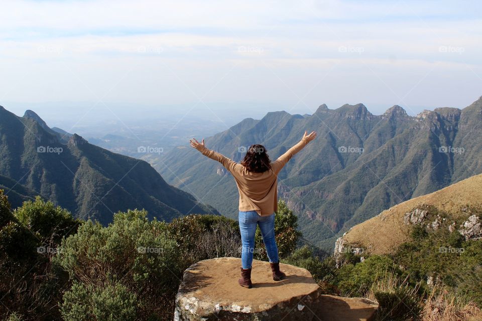 Woman admiring the Santa Catarina canyon, Brazil