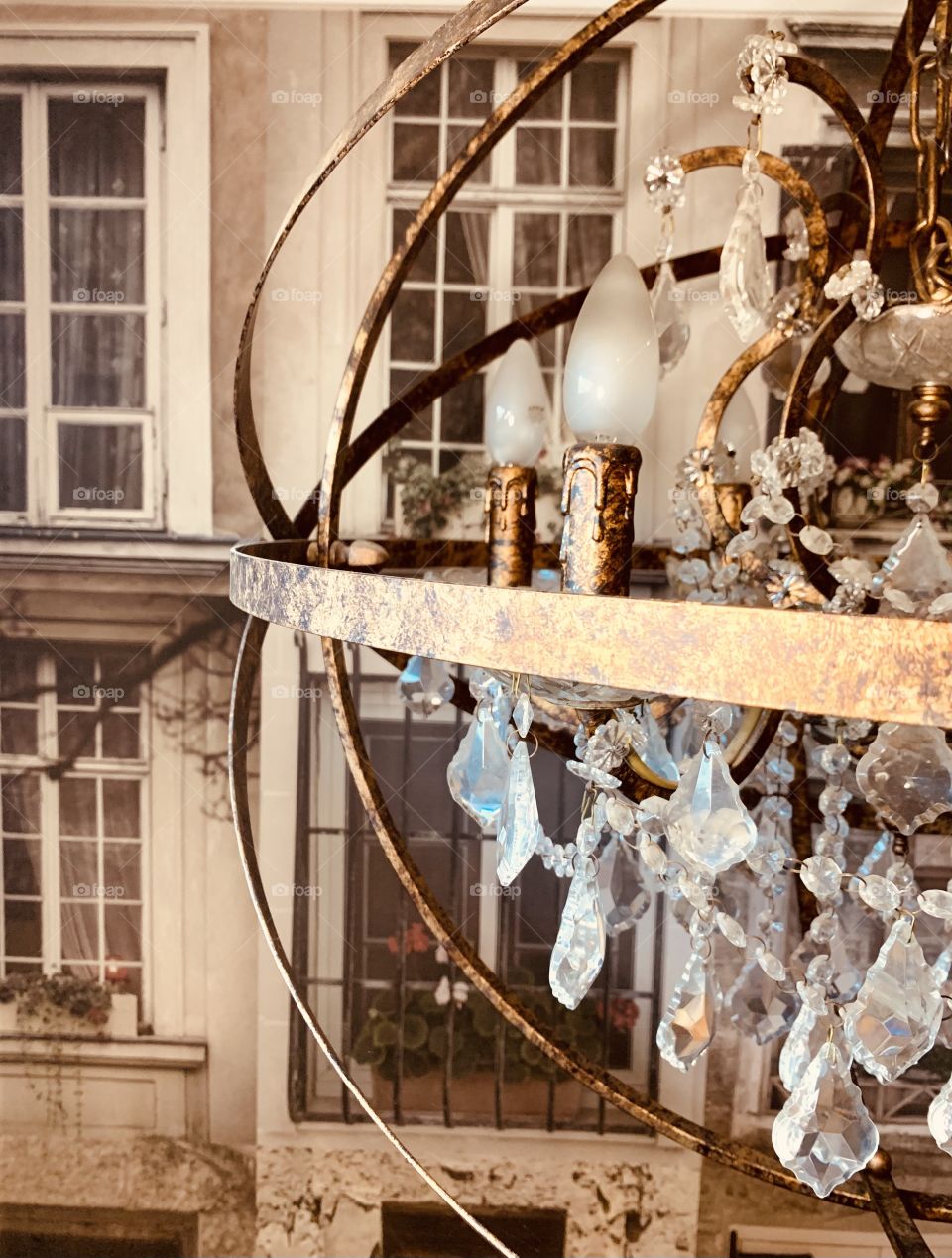 Muted color wallpaper iron chandelier 