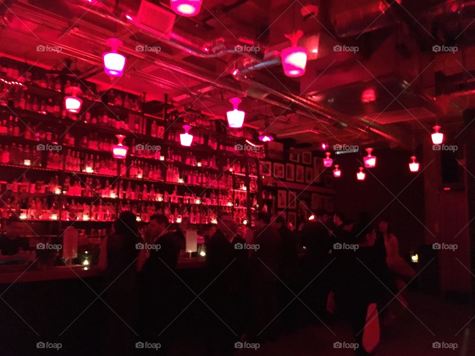 Red Pink Colorful Nightclub Scene with People Red Light Bar