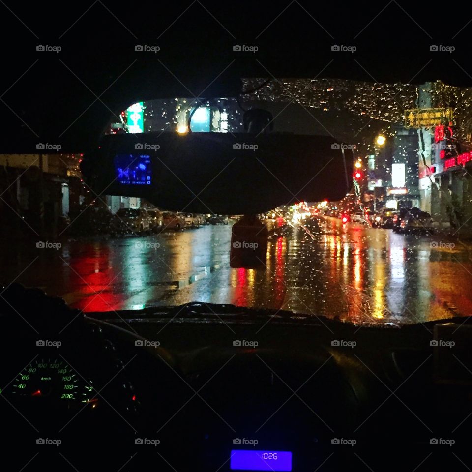 Rainy night car view