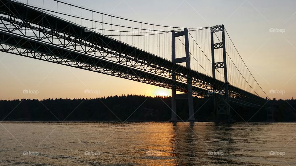 sunset Tacoma Narrows Bridge. august 2015