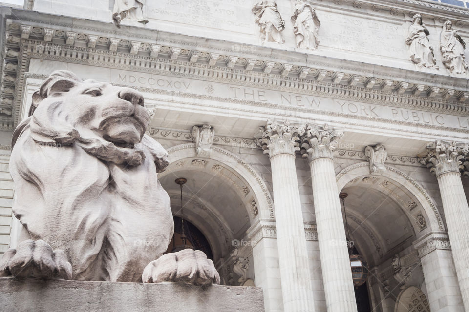 Facade of the famous New York public library in Manhattan 