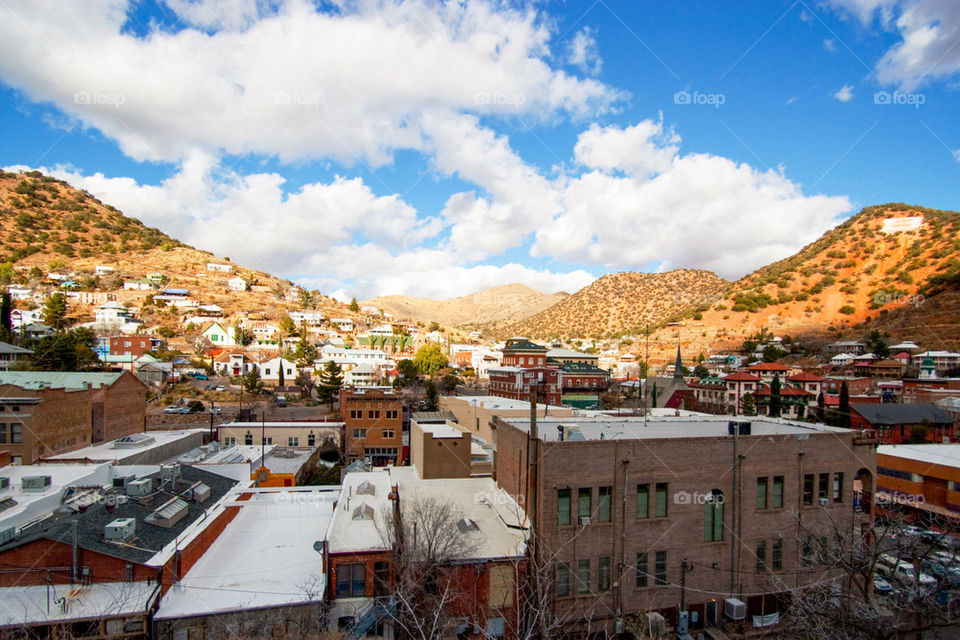 View of buildings at small town bisbee arizona