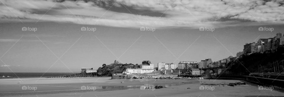 Seaside town in Black and white