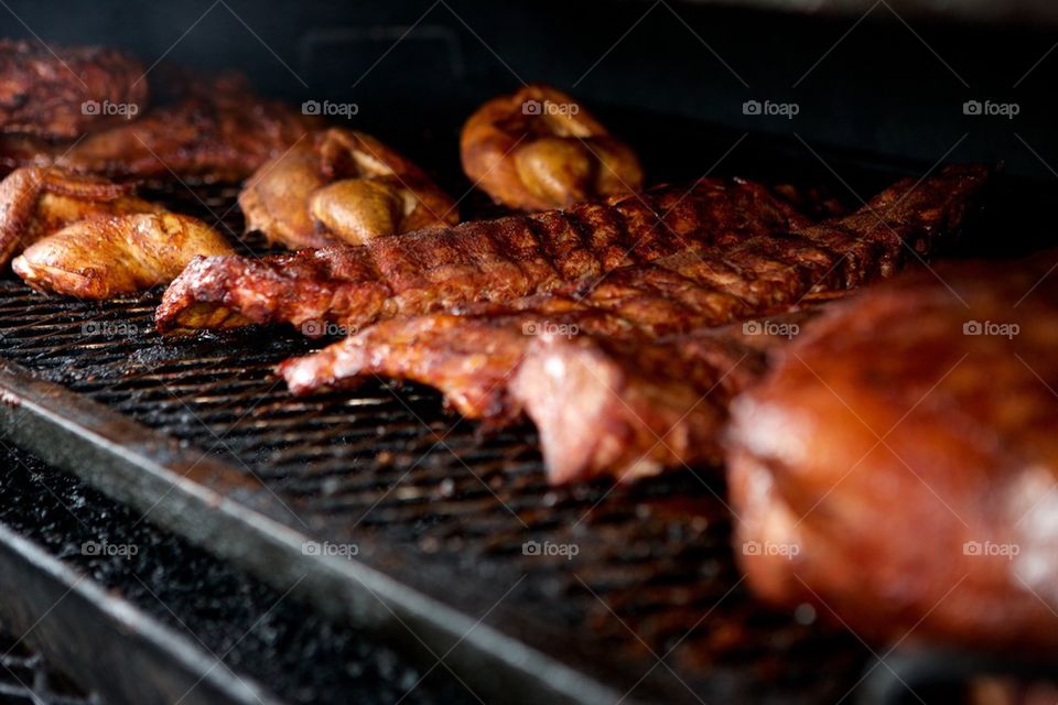 Chicken beef pork on the BBQ grill