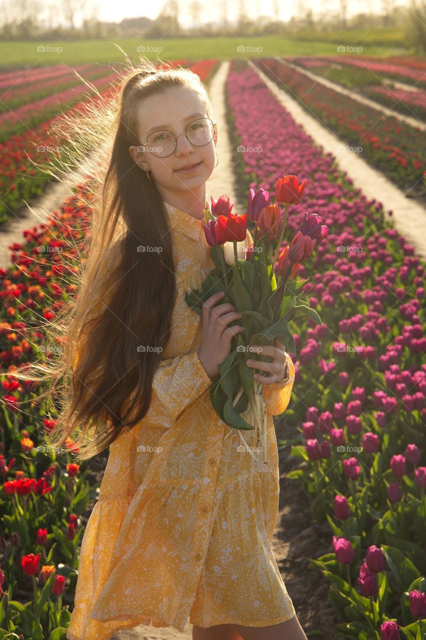 Girl with tulips