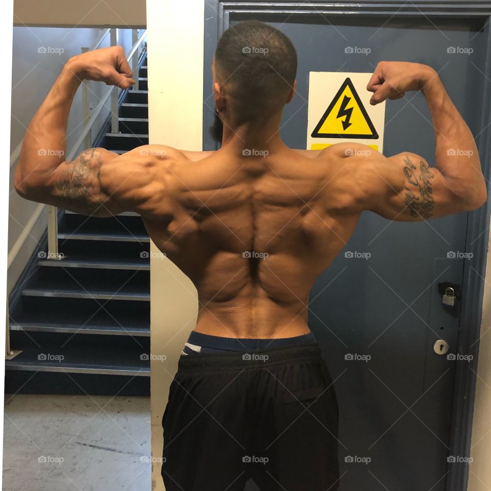 Back muscles with lots of definition. 