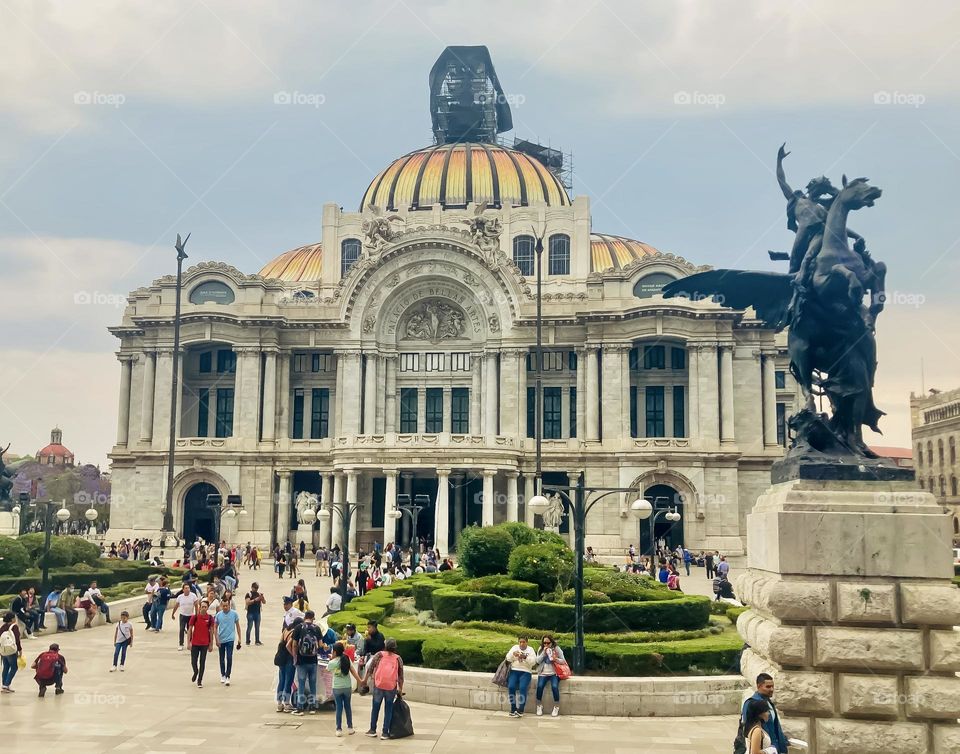 The Palacio de Bellas Artes (Palace of Fine Arts) is a prominent cultural center in Mexico City.