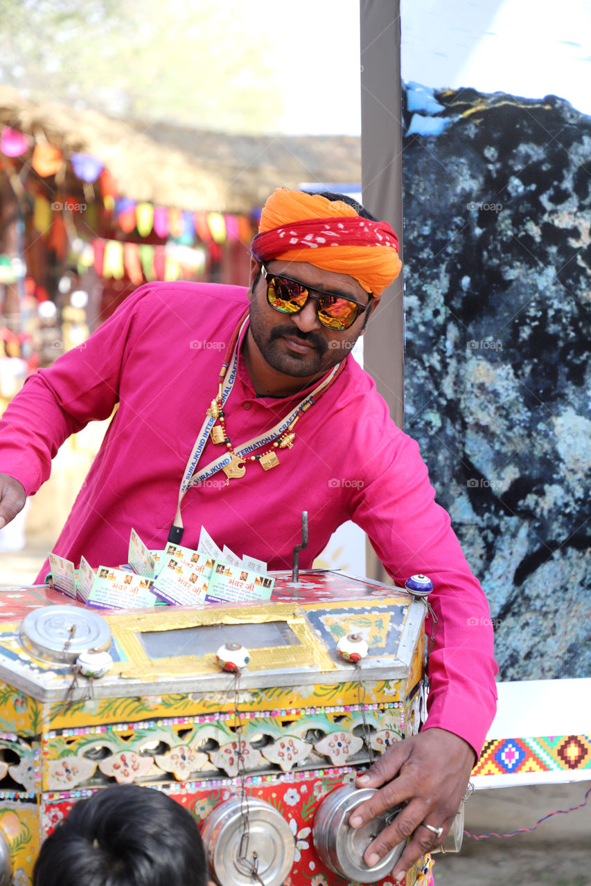 An Indian man with a bioscope