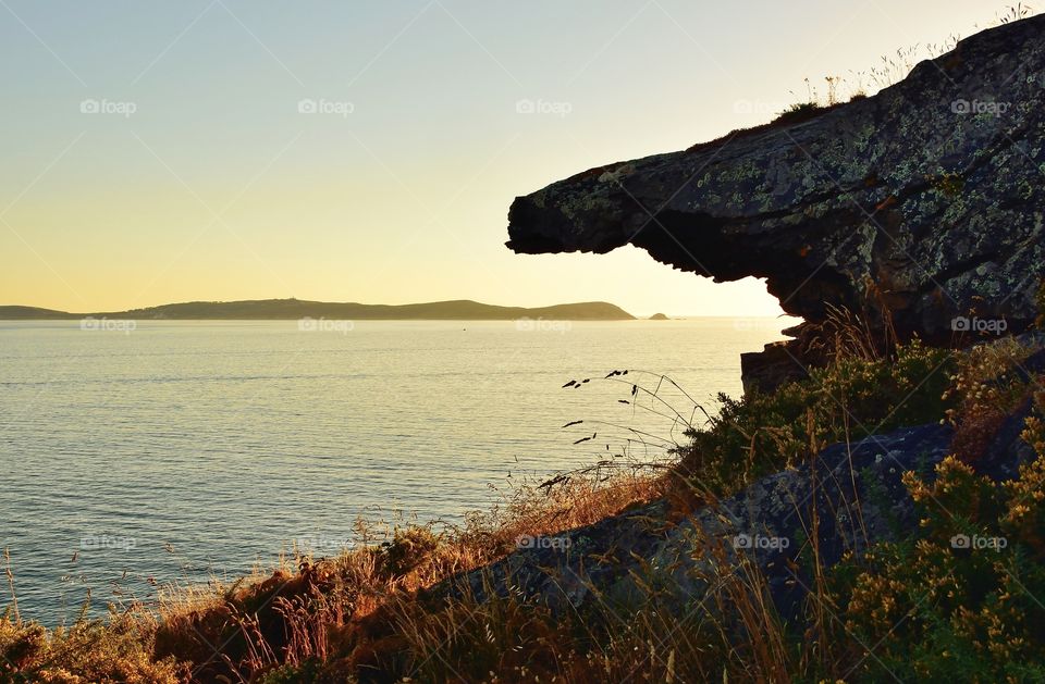 View of Ons island from the cliffs at Montalvo, Galicia, Spain