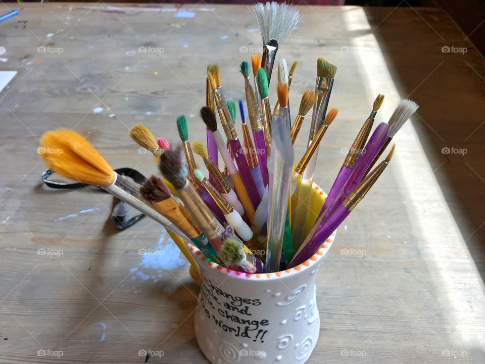 Colorful Paint brushes in a mug