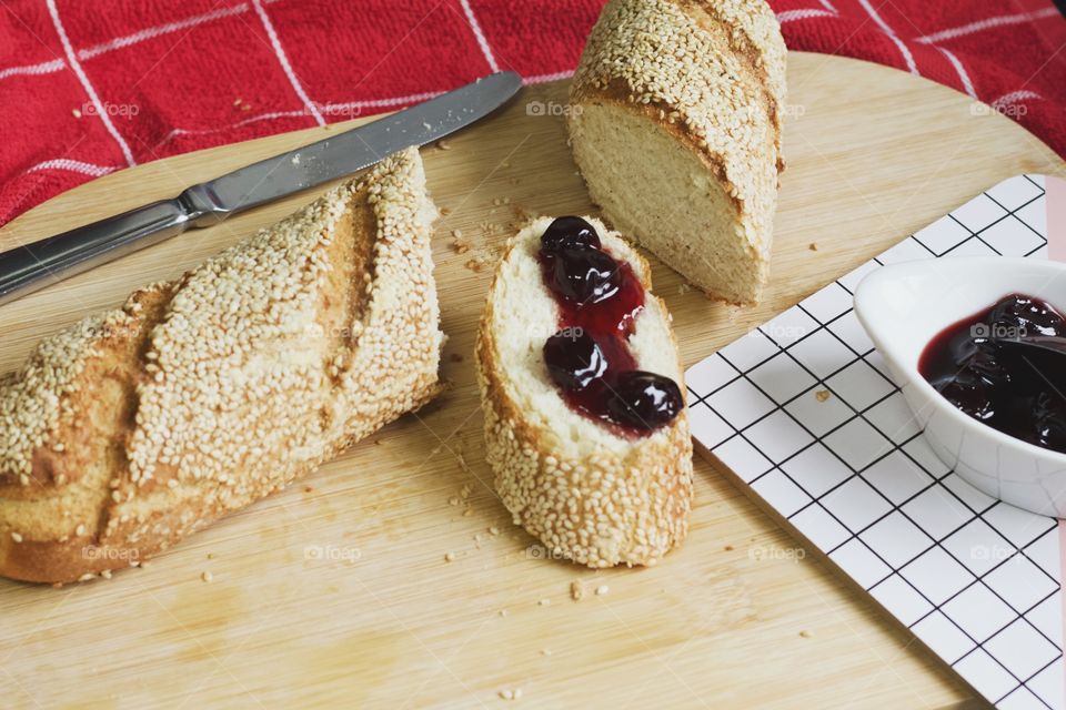 Homemade bread with fruit jam