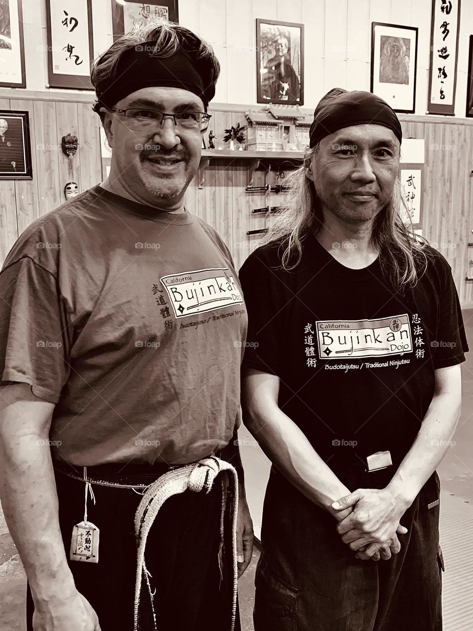 The sensei (left) and I (right) at his Japanese martial arts dojo.