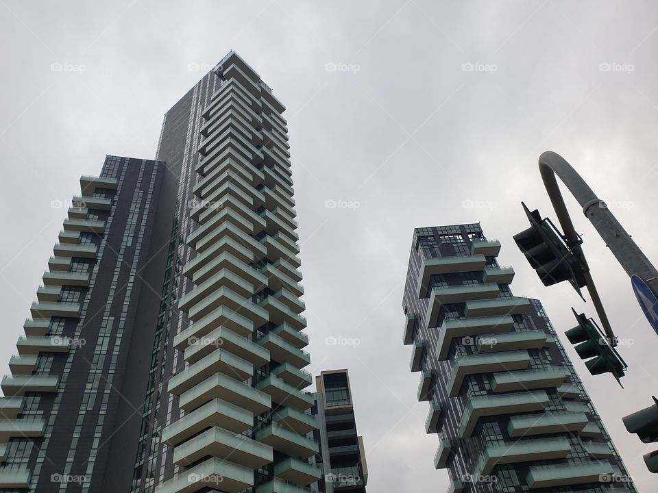 Skyscrapers on a background of gray sky