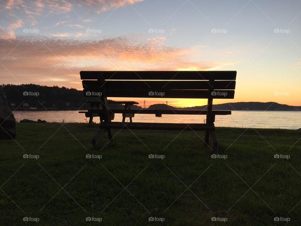 Bench in the sunset