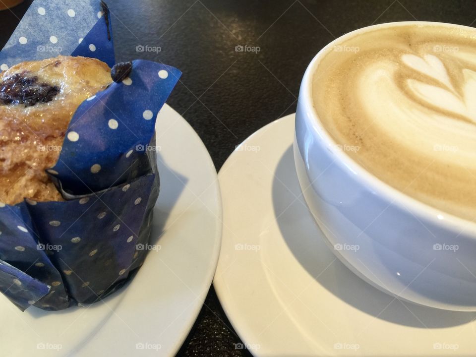 Latte and muffin breakfast 