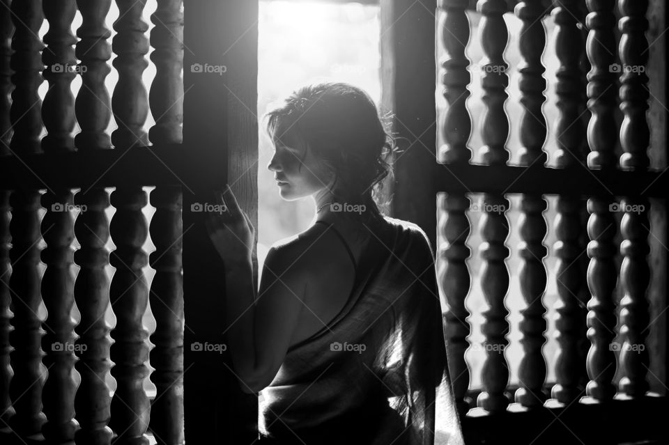 Vintage window and a young lady