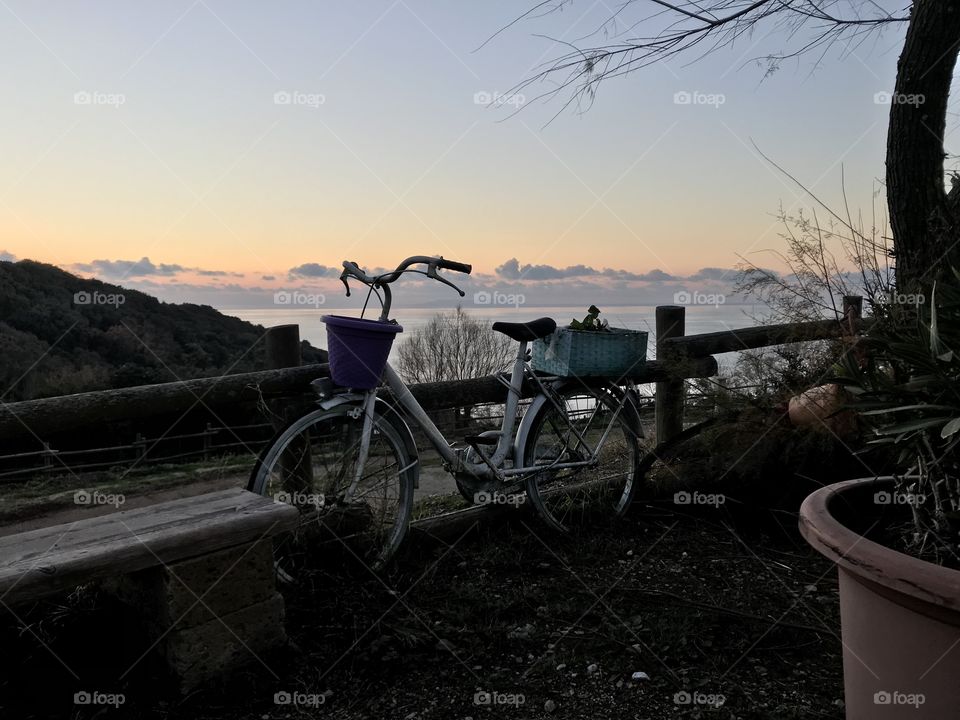 Bicycle on the background of the sunset