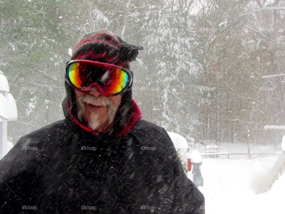 Ski Goggles Man in Snow Storm